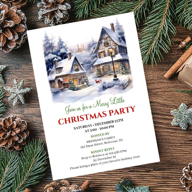 Whimsical cozy Christmas village winter scene  Einladung (Whimsical cozy Christmas village winter scene invite)