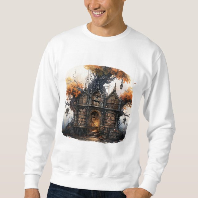 Whimsical Cozy Halloween Cottage Fantasy Artwork Sweatshirt (Vorderseite)