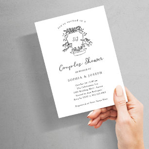 Whimsical Crest Schwarz-weiße Babyshower für Paa Einladung