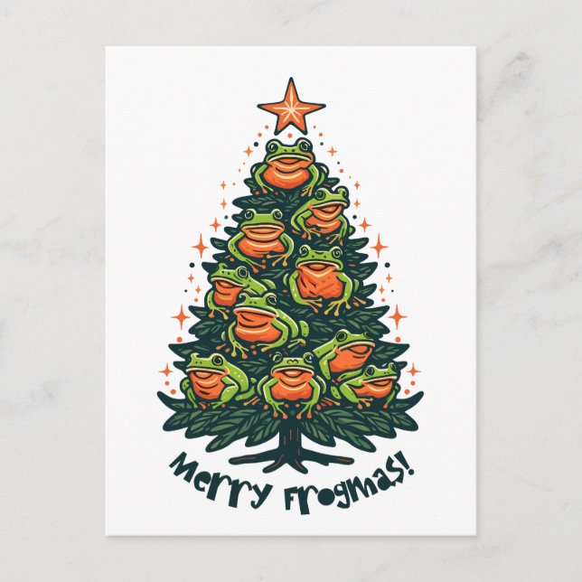 Whimsical Croaks: Frösche singen "Merry Frogmas" Postkarte (Vorderseite)