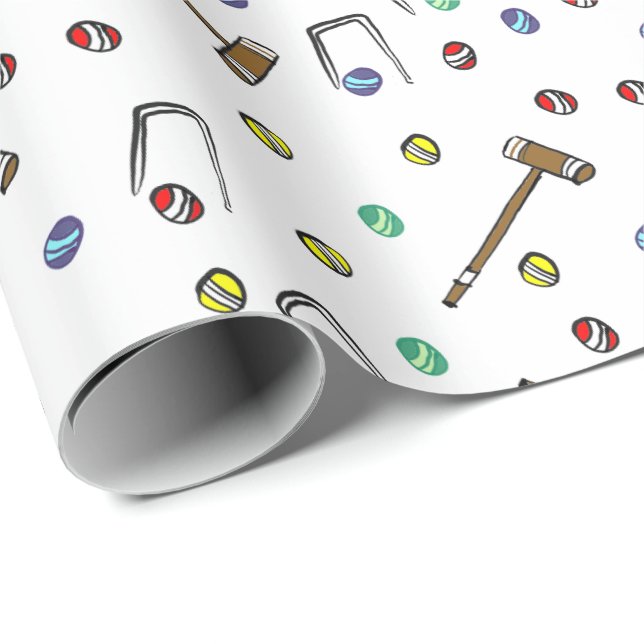 Whimsical Croquet farbenfrohe Hand Illustriert ein Geschenkpapier (Rolleneckpunkt)