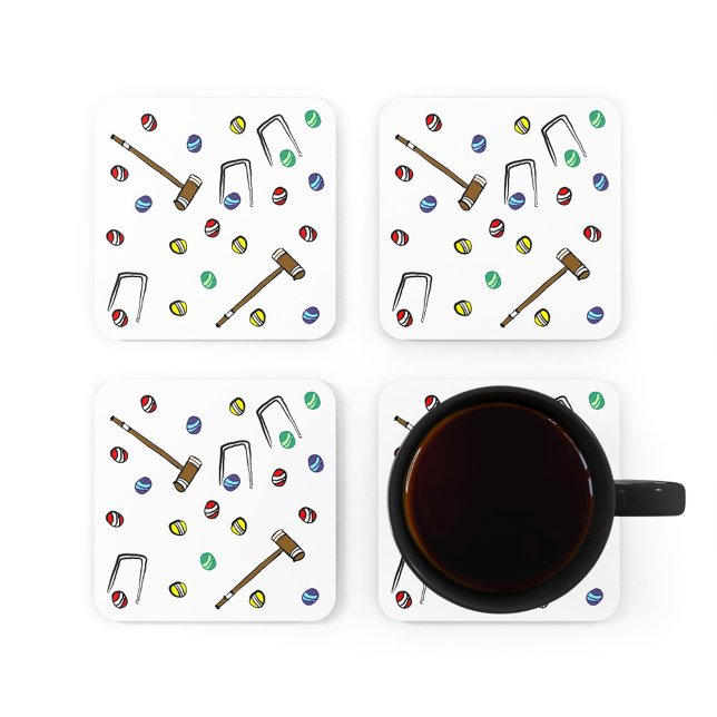 Whimsical Croquet Hand-Illustriertes Muster Rechteckiger Pappuntersetzer (Our hand-illustrated croquet coasters add fun to any croquet party, picnic, or tournament!)