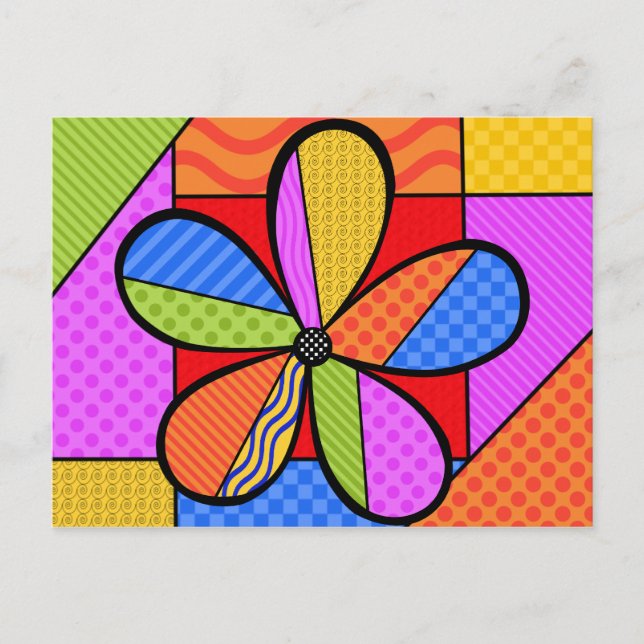 Whimsical Cubism Blume Postcard mit Hintergrund Postkarte (Vorderseite)