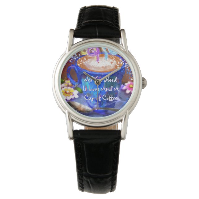 Whimsical Cup of Coffee Floral Personalized Armbanduhr (Vorderseite)