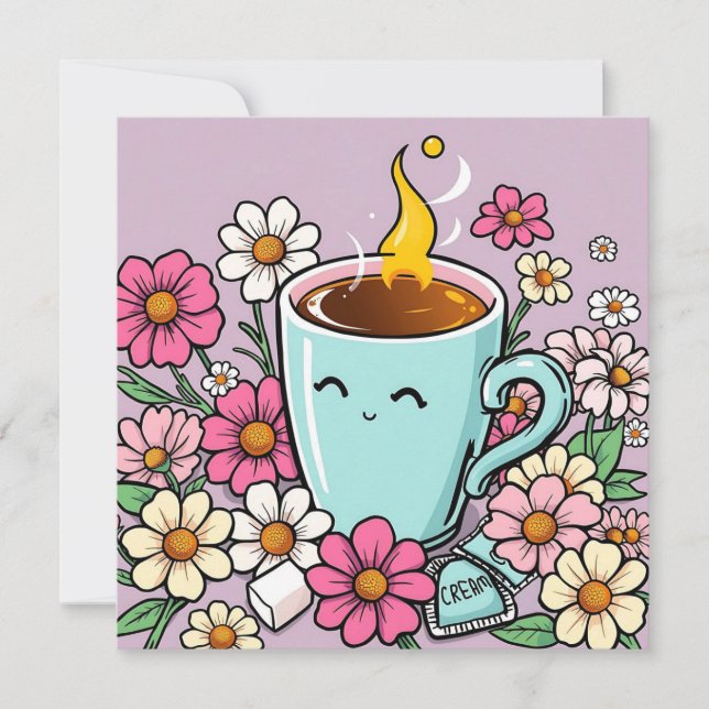 Whimsical Cup of Warm Coffee and Blume (Vorderseite)