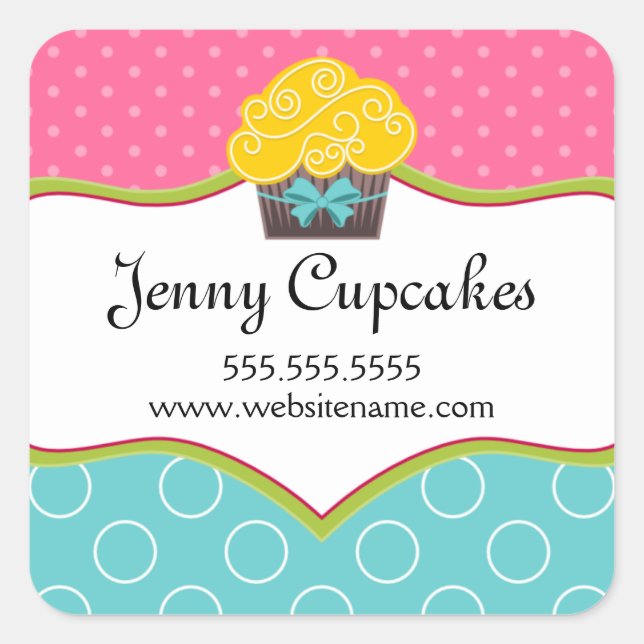 Whimsical Cupcake Bakery Box Siegel Quadratischer Aufkleber (Vorderseite)