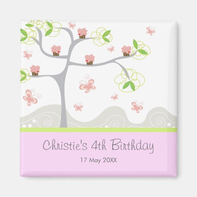 Whimsical Cupcakes Tree Butterflies Sweet Birthday Magnet (Vorne)