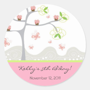 Whimsical Cupcakes Tree Butterflies Sweet Birthday Runder Aufkleber