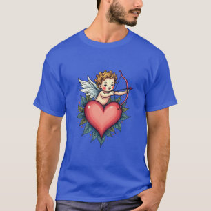 Whimsical Cupid Heart - Vintages Tattoo Design T-Shirt