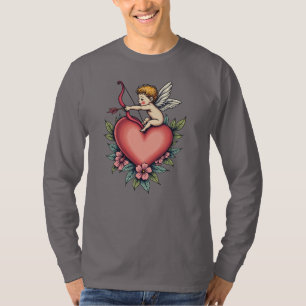 Whimsical Cupid Herz Vintag Tattoo Design Schlauch T-Shirt