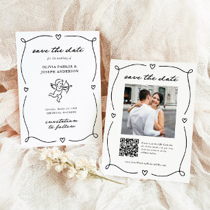 Whimsical Cupid Romantisches Foto und QR-Code Save The Date