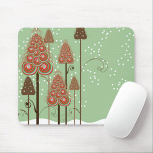 Whimsical Curly Christmas Trees Winter Wonderland Mousepad