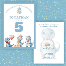 Whimsical Custom Blue Dinosaur Birthday Invitation Einladung