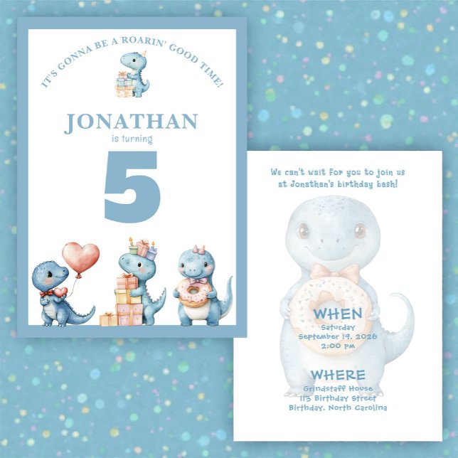 Whimsical Custom Blue Dinosaur Birthday Invitation Einladung (Von Creator hochgeladen)