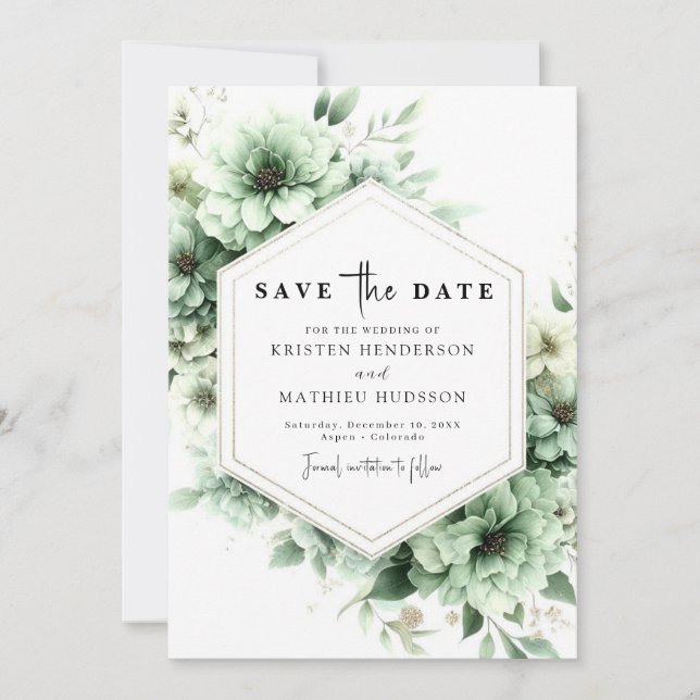 Whimsical Custom Blume zeigen Grüne Hochzeit Save The Date (Vorderseite)