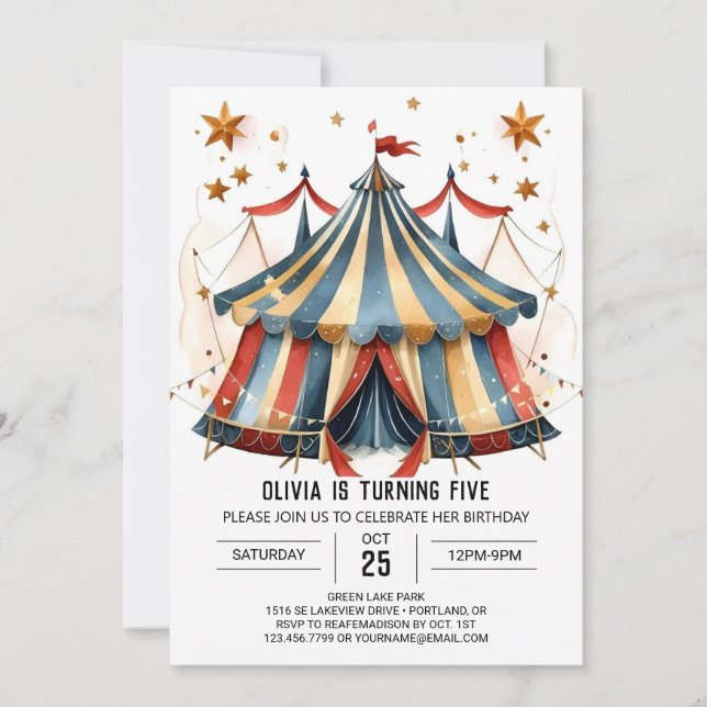Whimsical Custom Fun Circus Geburtstag Einladung (Vorderseite)