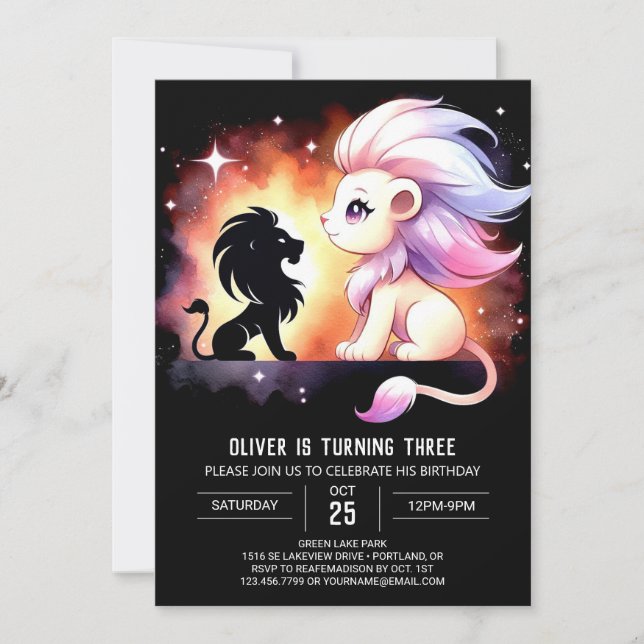 Whimsical Custom Lion Birthday Einladung (Vorderseite)