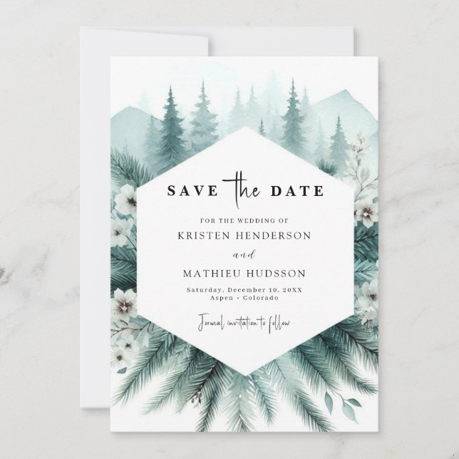Whimsical Custom Mountain Wedding Save The Date (Vorderseite)