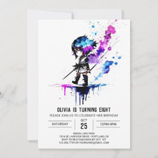 Whimsical Custom Ninja Digital Girl Geburtstag Einladung