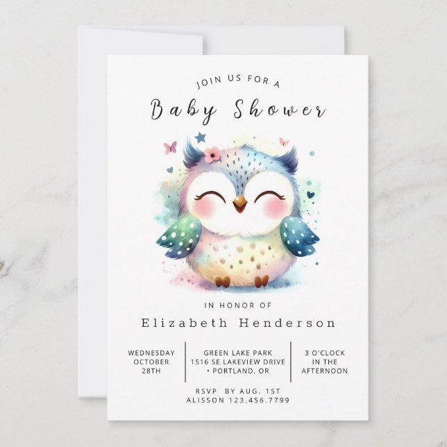 Whimsical Custom Owl Baby Dusche Einladung (Vorderseite)