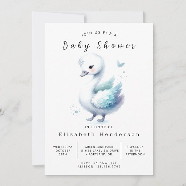 Whimsical Custom Swan Baby Dusche Einladung (Vorderseite)