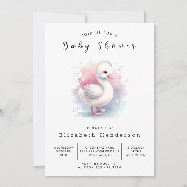 Whimsical Custom Swan Baby Dusche Einladung (Vorderseite)