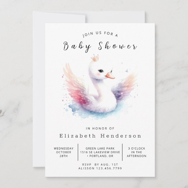 Whimsical Custom Swan Baby Dusche Einladung (Vorderseite)