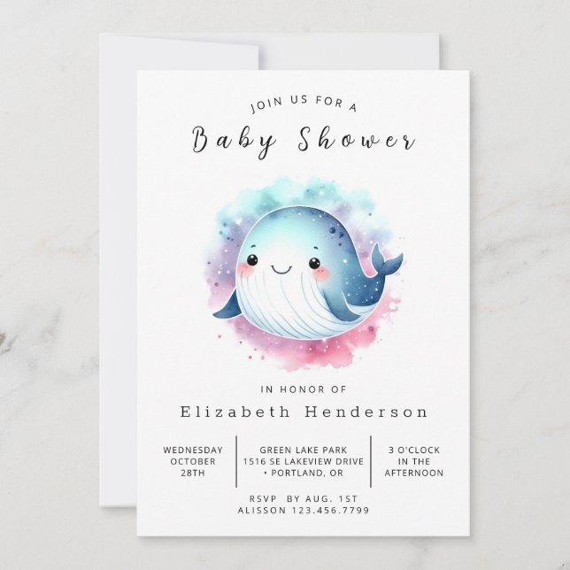Whimsical Custom Whale Baby Dusche Einladung (Vorderseite)
