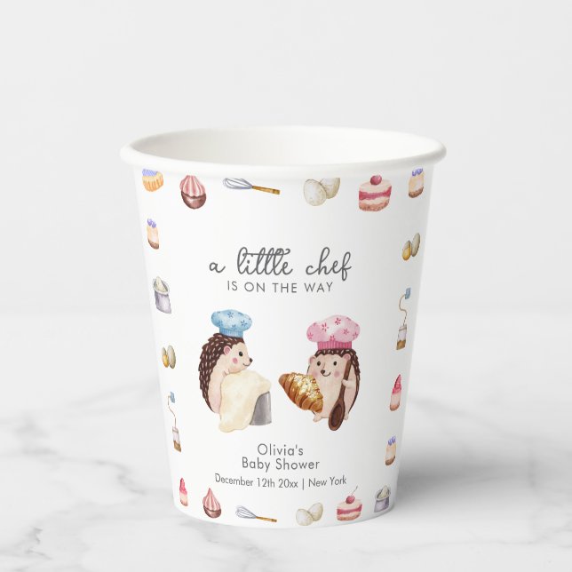 Whimsical Cute Hedgehog Chef Baker Baby Shower  Pappbecher (Vorderseite)