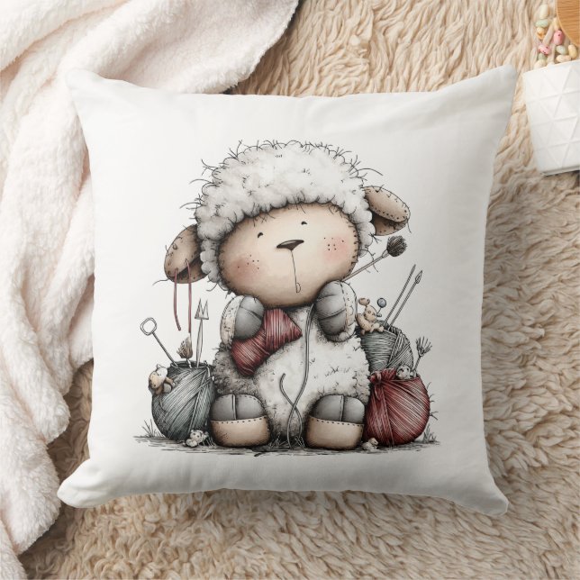 Whimsical Cute Knitting Sheep Kissen (Decke)