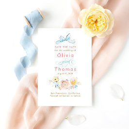 Whimsical Cute Pastel Flowers Bow Save the Date