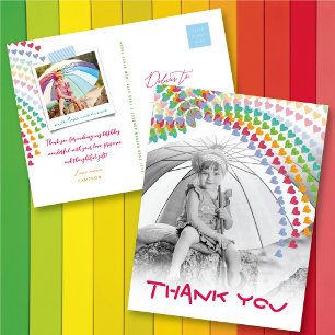 Whimsical Cute Rainbow Hearts Kids Photo Thank You Postkarte