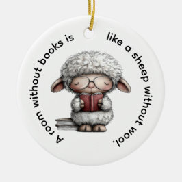 Whimsical Cute Sheep Reading a Book Keramik Ornament
