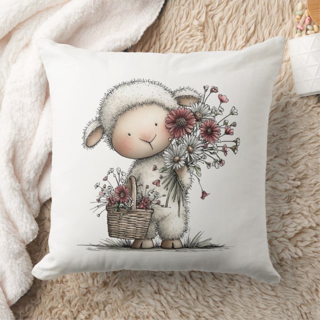 Whimsical Cute Watercolor Sheep Kissen (Decke)