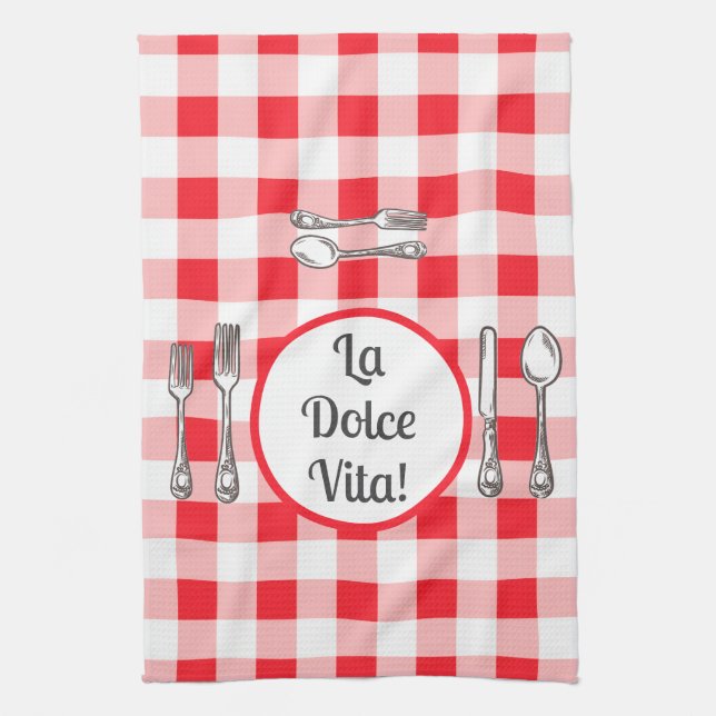 Whimsical Cutlery Dolce Vita Red Check  Geschirrtuch (Vertikal)
