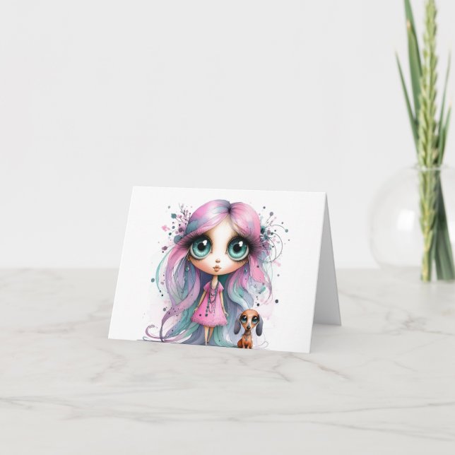 Whimsical Dackel Hello Card Karte (Vorderseite)