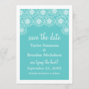 Whimsical Daisies Save the Date einladen, Aqua