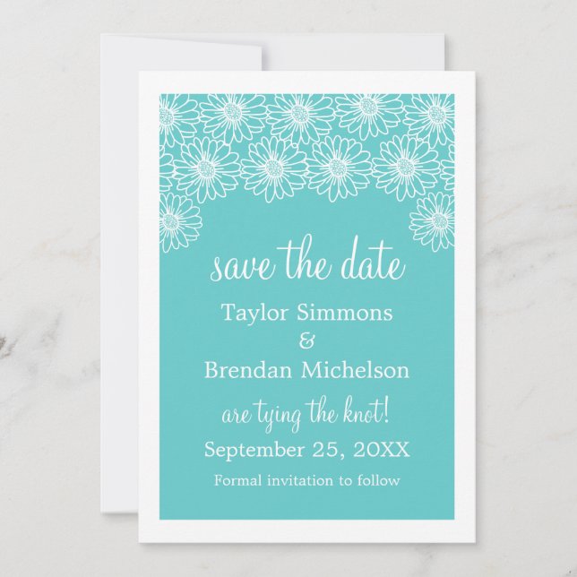 Whimsical Daisies Save the Date einladen, Aqua (Vorderseite)
