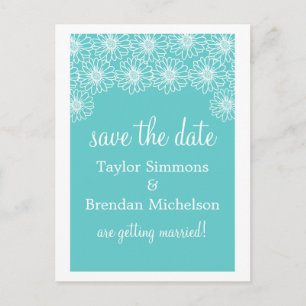 Whimsical Daisies Save the Date Postcard, Aqua Ankündigungspostkarte