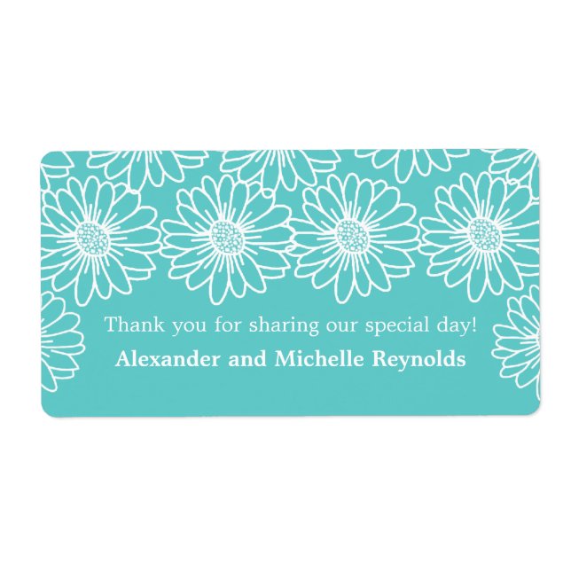 Whimsical Daisies Wedding Labels, Aqua (Vorne)