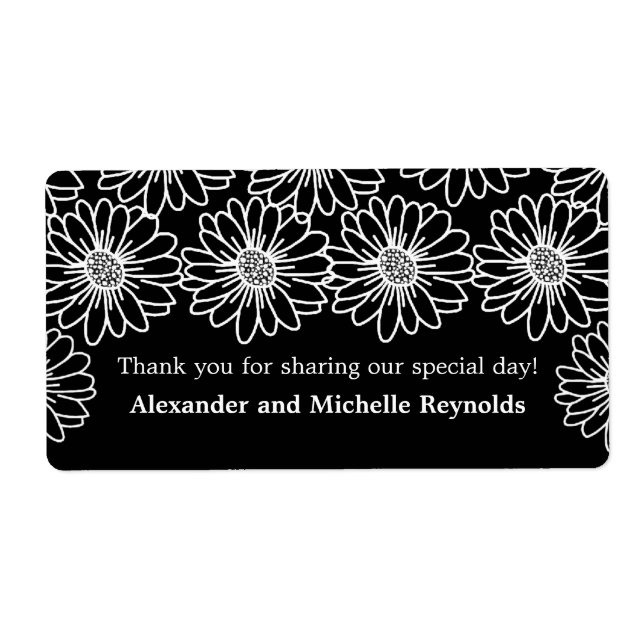 Whimsical Daisies Wedding Labels, Black (Vorne)