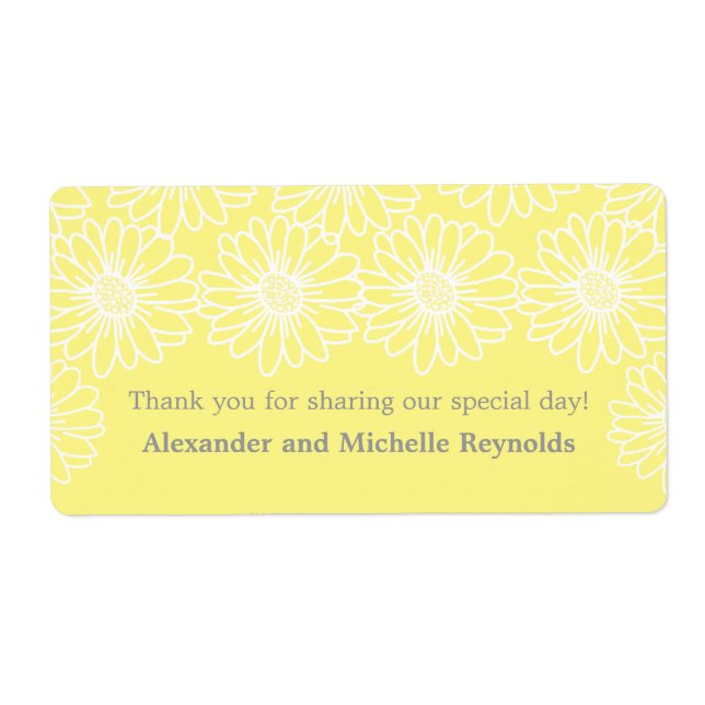 Whimsical Daisies Wedding Labels, gelb (Vorne)