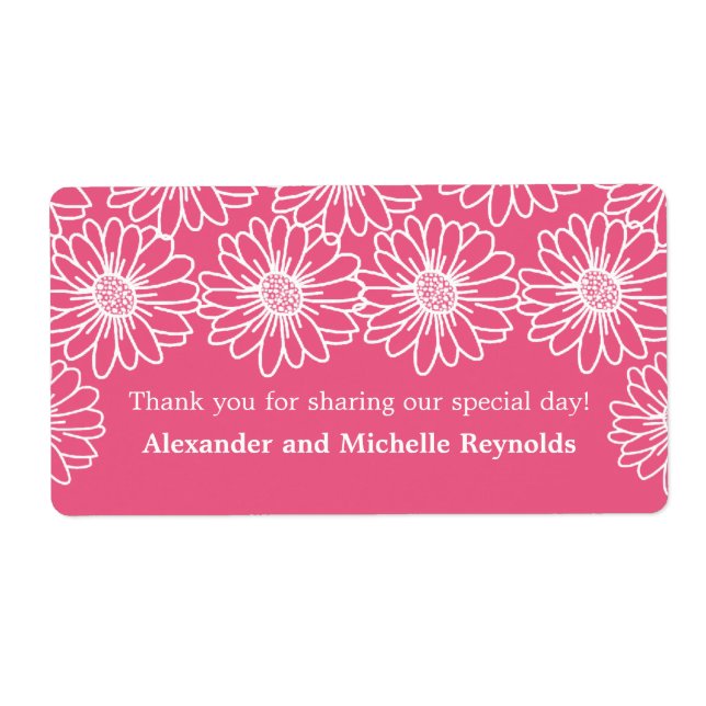 Whimsical Daisies Wedding Labels, rosa (Vorne)