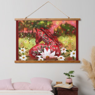 Whimsical Daisy Horsting in Field Abstrakt Art Wandteppich Mit Holzrahmen