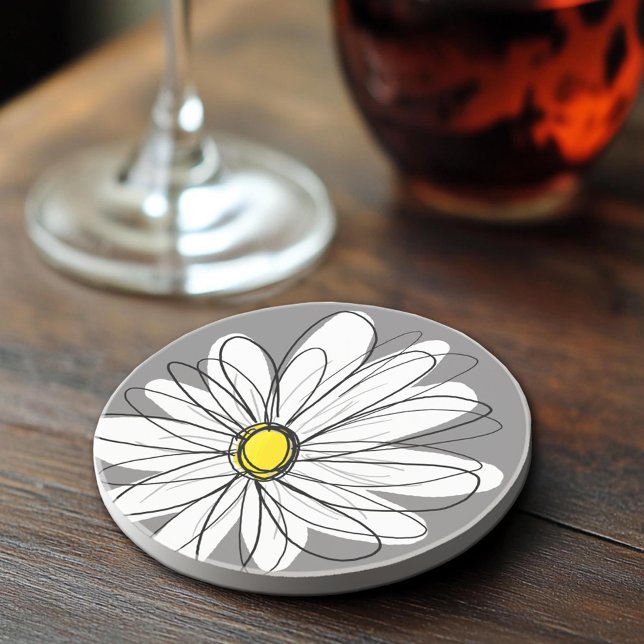 Whimsical Daisy in grau und gelb Getränkeuntersetzer (Sandstone Coaster)