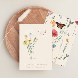 Whimsical Daisy Yellow Wildblumen Wedding RSVP Karte