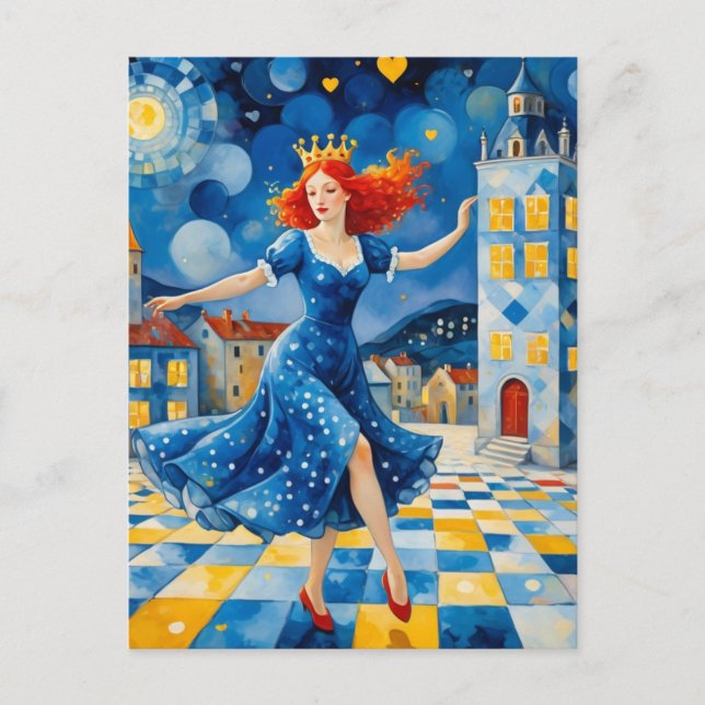 Whimsical Dancing Lady mit rotem Haar Postkarte (Vorderseite)
