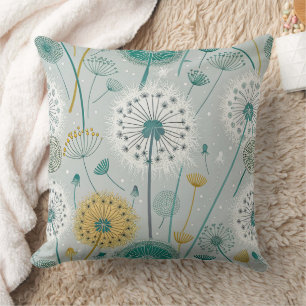 Whimsical Dandela - Gelb, Weiß und Aquamarin Kissen