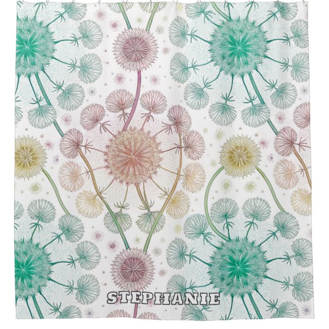 Whimsical Dandelion Breeze - Pastel Botanical Duschvorhang (Vorderseite)