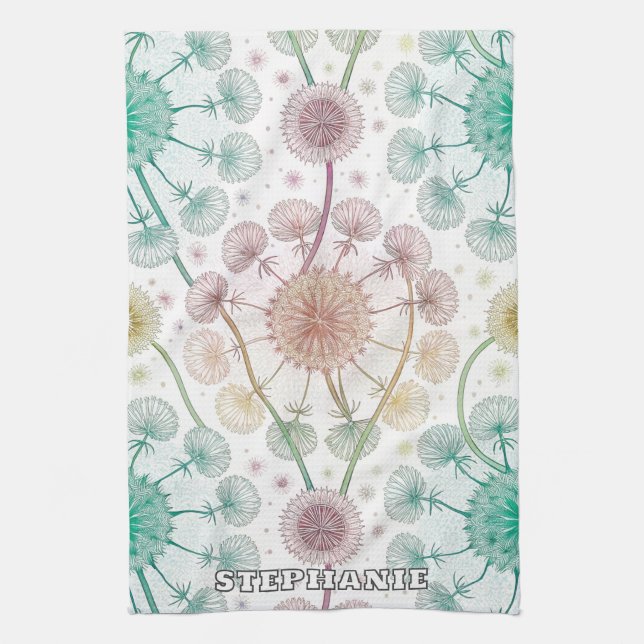 Whimsical Dandelion Breeze - Pastel Botanical Geschirrtuch (Vertikal)